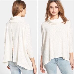 Free People White Cowl Neck Sweater with Asymmetrical Hem